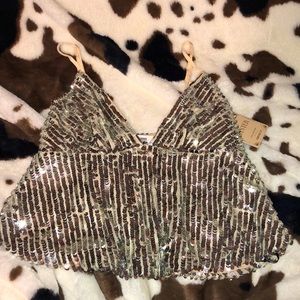 SOLD Silver & Nude Sequin Tank Top